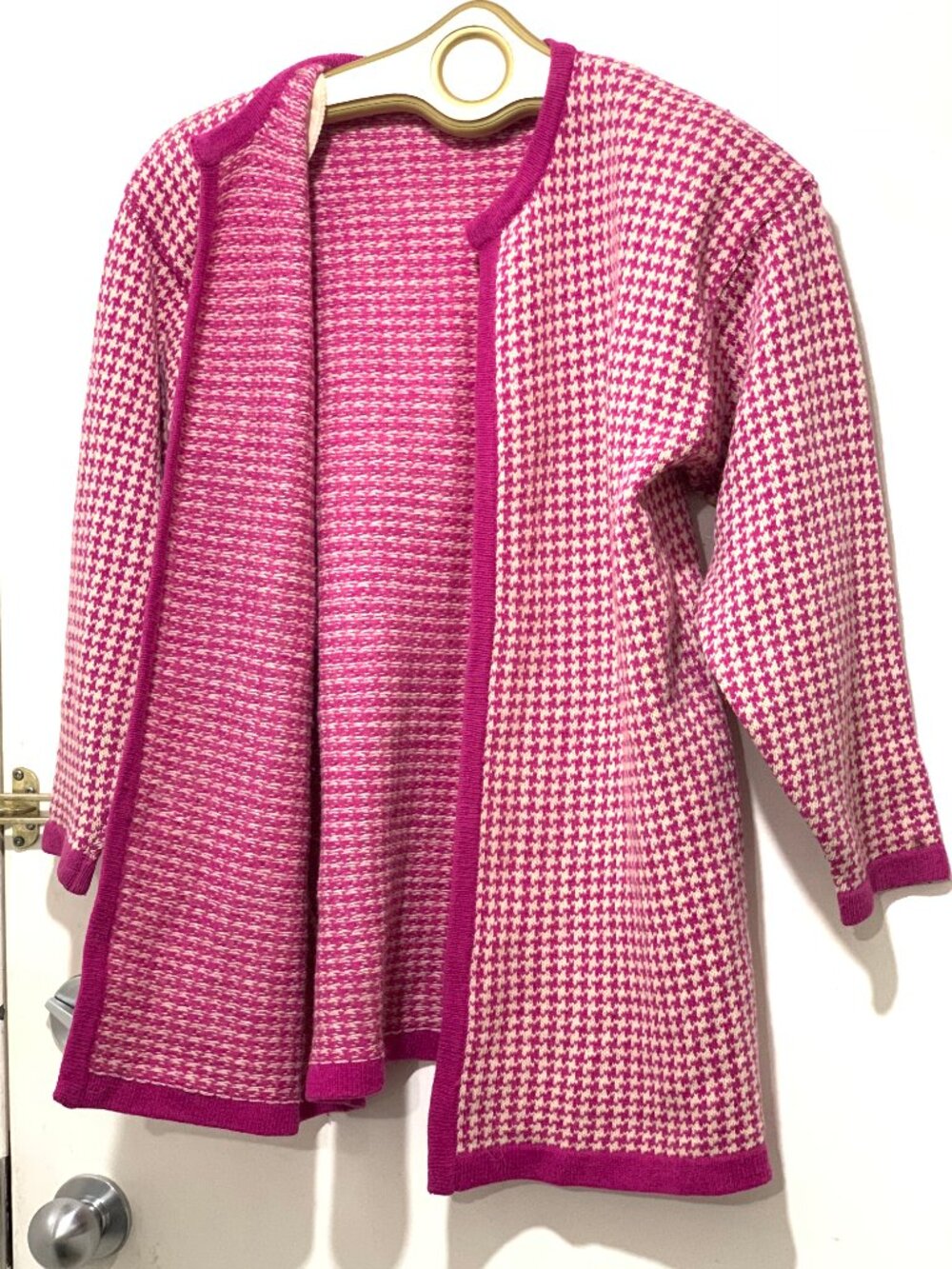 VINTAGE DORFIT OPEN FRONT TALL KNIT WOOL SWEATER CARDIGAN PATTERN SIZE L